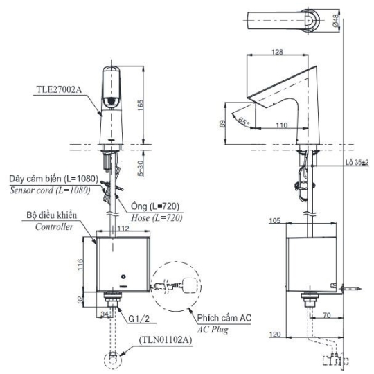 Vòi Lavabo Cảm Ứng TOTO TLE27002A/TLE04502A1/TLN01102A Pin 2L