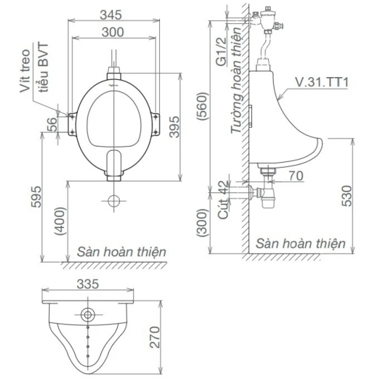 Bệ Tiểu Nam Viglacera TT1 (BS601) Treo Tường