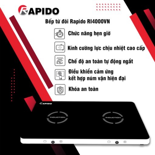 Bếp từ dương Rapido RI3000KB điều khiển cảm ứng kết hợp núm vặn- hàng chính hãng