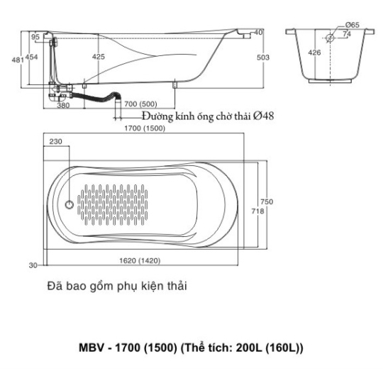 Bồn Tắm Inax MBV-1700 Xây 1.7M Galaxy